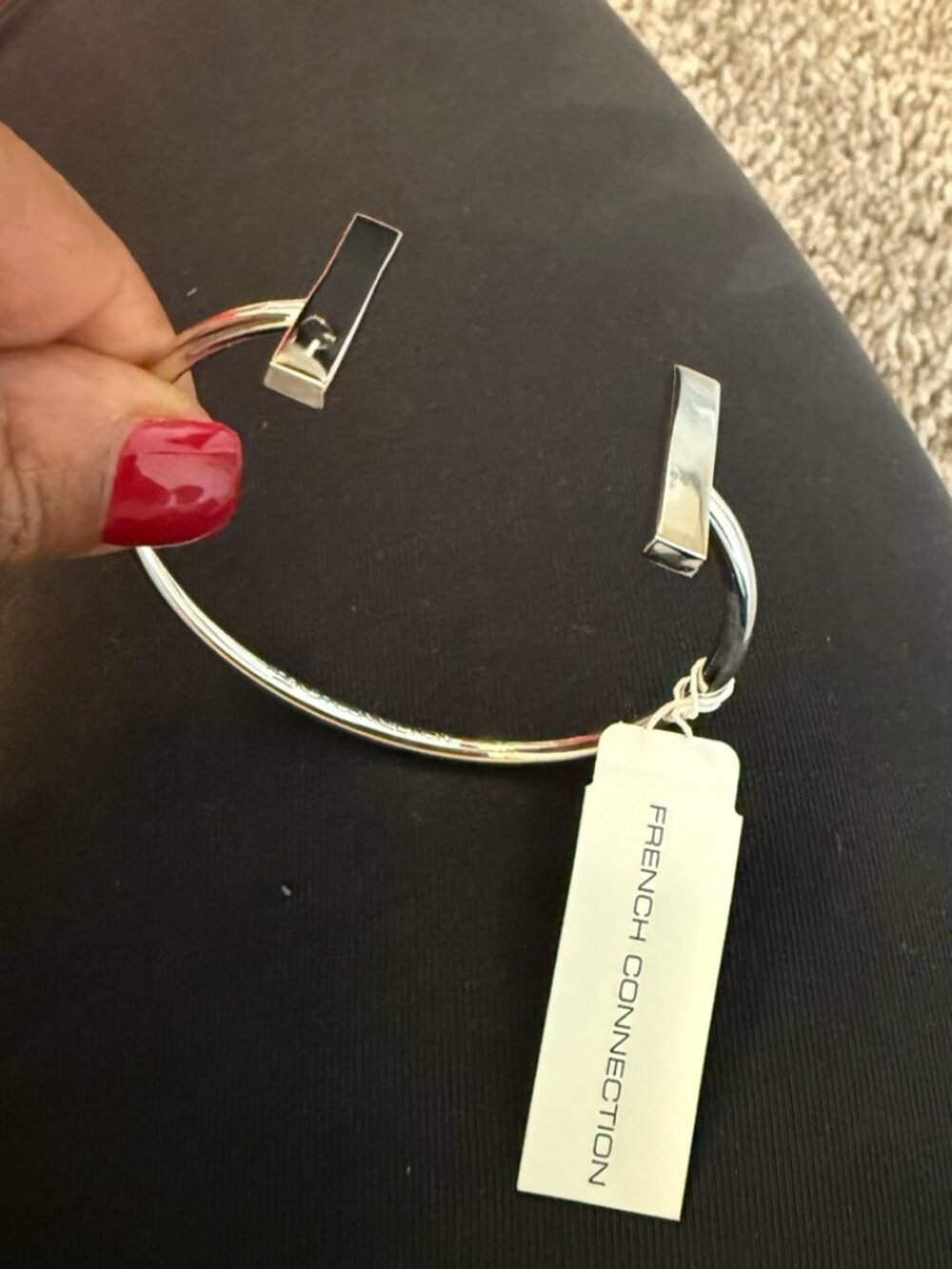 NWT French Connection Rhodium Silver Rectangle Bar End Cap Cuff Bracelet